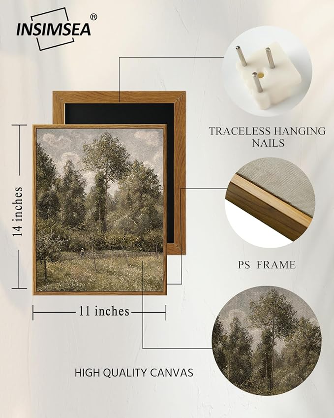 InSimSea Framed Canvas Prints Art Vintage Decor, Farmhouse Wall Art, Poplars Oil Pantings Wall Pictures, Nature Rustic Scenery Landscape for Living Room Bedroom Bathroom, 11"x14"