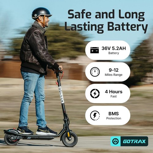 Gotrax Electric Scooter - 12 Mile Range, 15.5 MPH, 250W Motor, Foldable Design, 220lbs Capacity
