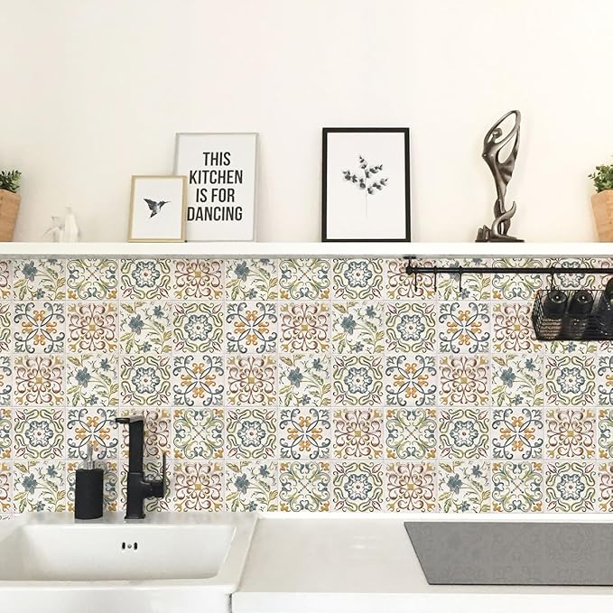 Wudnaye Bohemian Wallpaper Peel and Stick Faux Tile Contact Paper 17”×393” Tile