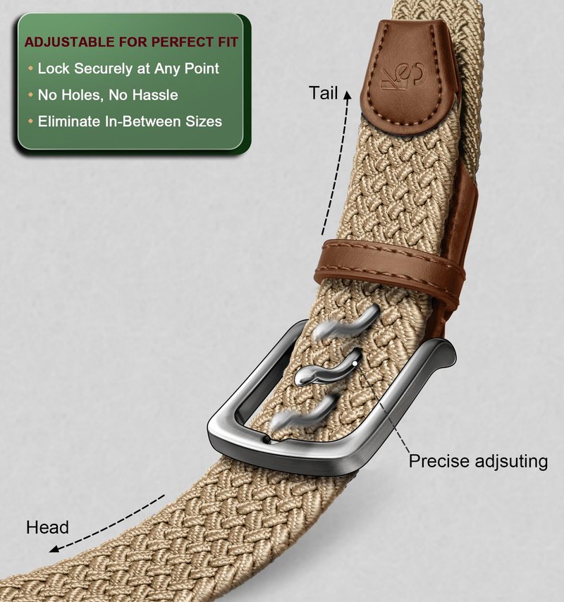 KEMISANT Men's Golf Belt Nulti-pack, Braided Woven Stretch Belt for Gift Men Casual Jeans Sports Work 1 3/8"(Black/Beige,30"-34" Waist Adjustable)