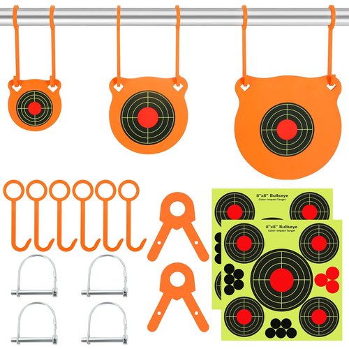 GADFISH AR500 Steel Target Combo Set, 3/8" Gong Target Hanging Kit, Outdoor Hanging Gong Targets with 10 Pcs Paper Targets, Complete AR500 Steel Kit Fit for 1 Inch OD EMT Conduit (Without Metal Tube)