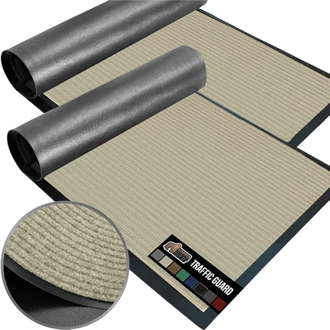 GORILLA GRIP Traffic Guard Door Mat, 2 Pack, Heavy Duty Waterproof Doormat, Commercial Office Space Welcome Mats, Stain and Fade Resistant, Low Profile, Strong Rubber Backing, 35x23, Beige