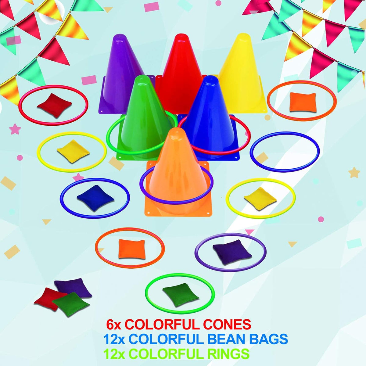 Unanscre 31PCS Carnival Outdoor Games Combo Set - Fun Soft Plastic Cones, Bean Bags & Ring Toss for Kids' Birthdays & Holidays
