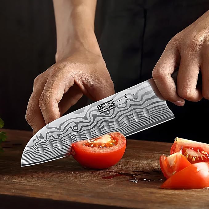 7 Inch Santoku Knife, Ultra Sharp Japanese High Carbon Powder Steel Kitchen Knife, Professional Chefs Knife with Ergonomic Handle