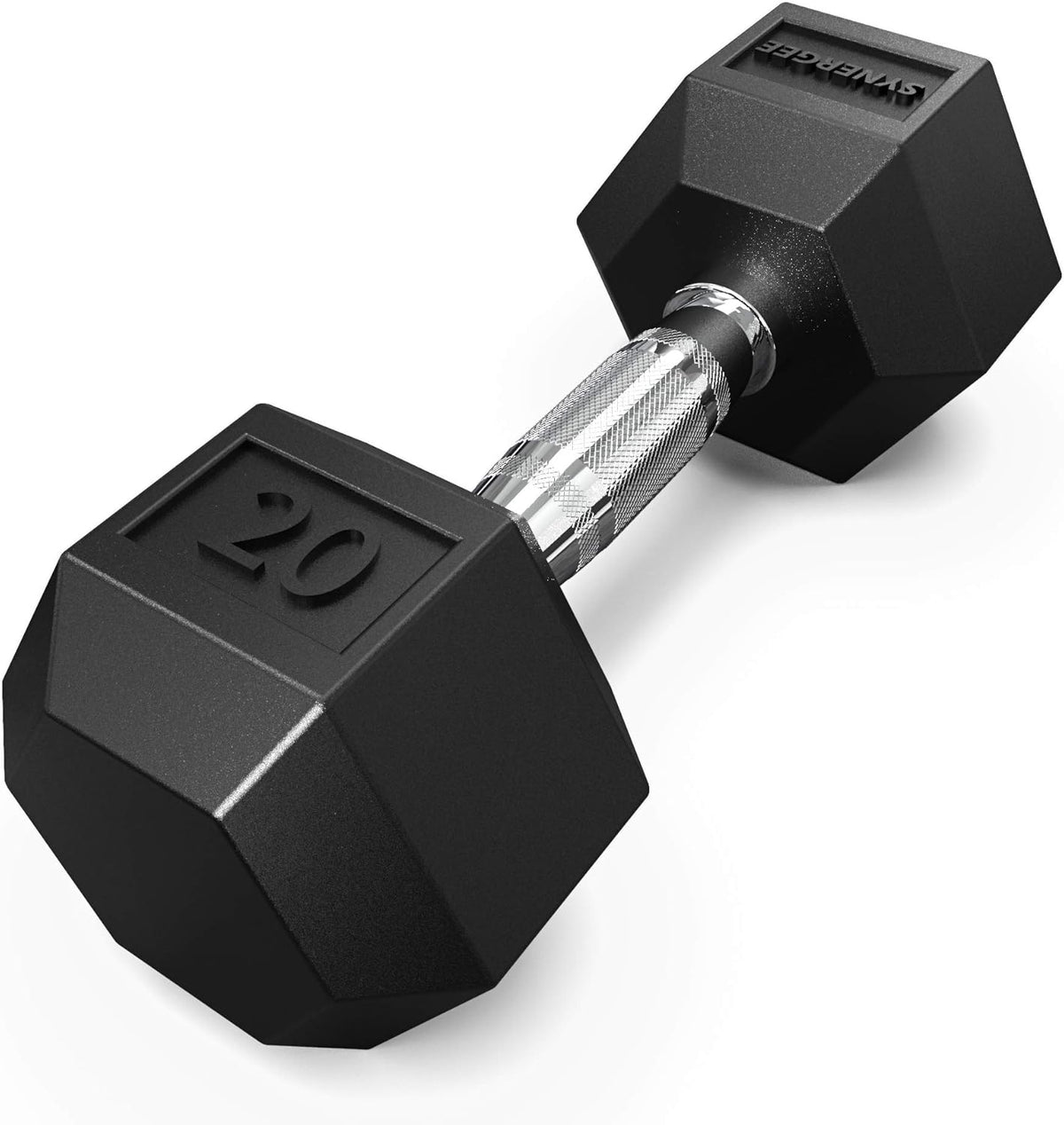 Synergee 20 LB Rubber Encased Hex Dumbbells with Chrome Handle. Sold Individually All Purpose Weights for Strength & Conditioning Training.