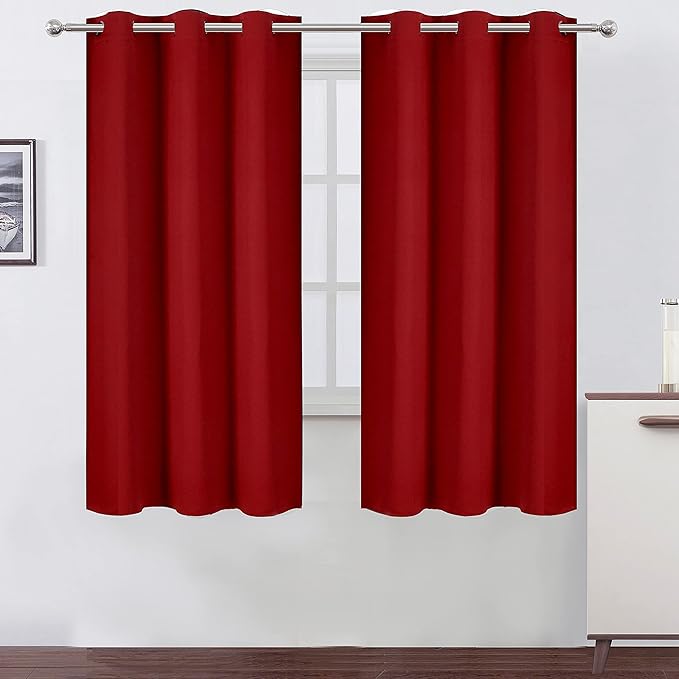 LEMOMO Red Bedroom Blackout Curtains/38 x 63 Inch Long/Set of 2 Curtain