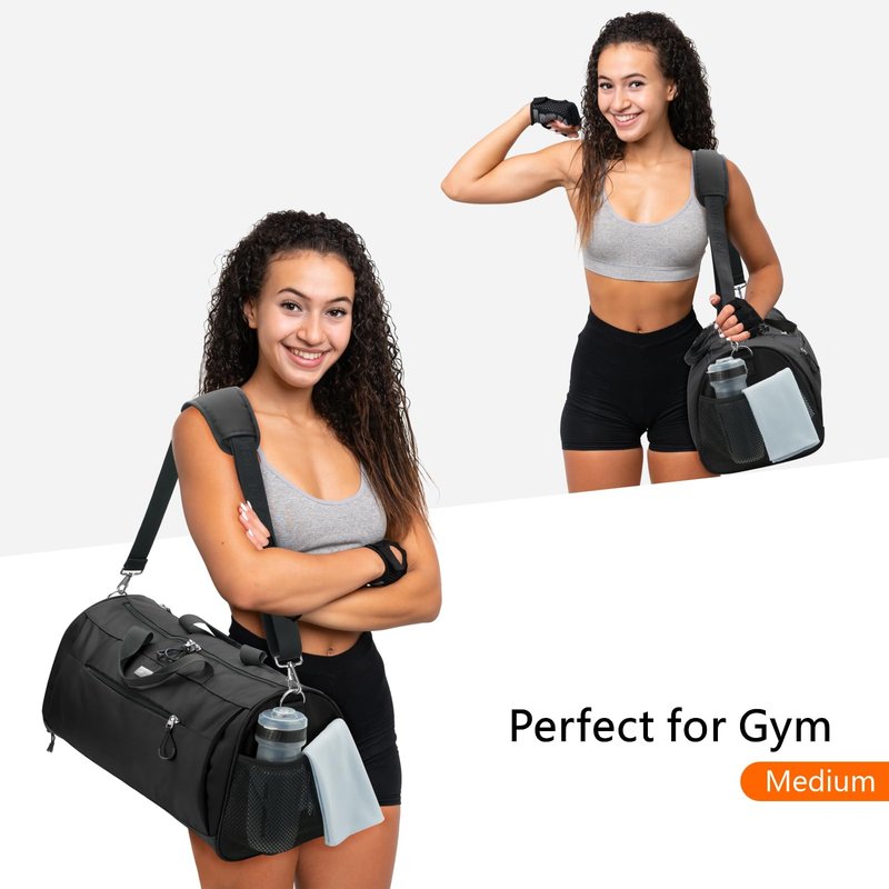 TOPDesign Gym Bag for Women & Men, Unisex Duffel Bag with Shoe Compartment & Wet Pocket for Travel Sports Gym (M Black)