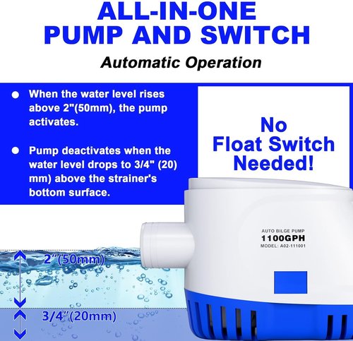 1100 GPH Automatic Bilge Pump by [Brand Name] - 12V Submersible Water Pump with Float Switch | Ideal for Small Boats