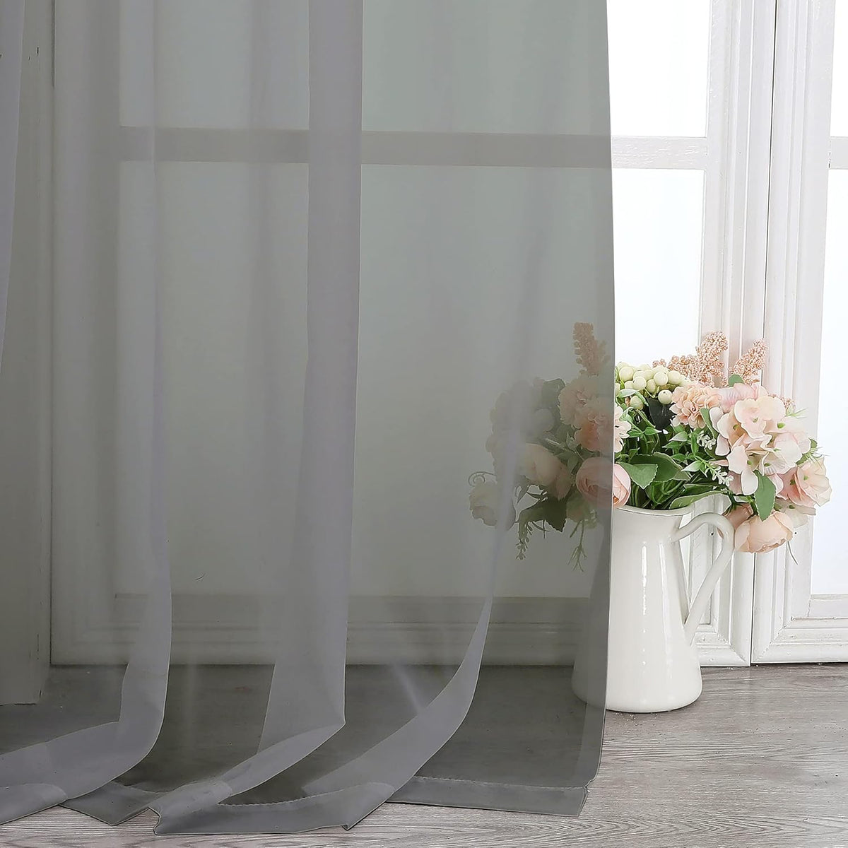 Chyhomenyc Charcoal Grey Sheer Scarf Valances for Windows 216 Inch Extra Long, Window Scarf Drapes Rod Pocket Backdrop for Wedding Arch Draping/Party/Canopy Bed/Living Room, 2PC, 18 Feet Length