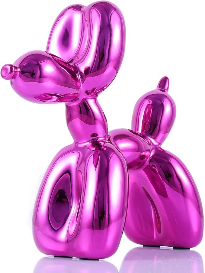 Glossy Balloon Dog Statue Home Decor Modern Art Funky Statues for Coffee Table and Kitchen Figurines Living Room Decor Trendy Color Scheme Room Decor Aesthetic (6.6*6.6*2.8inch, Rose red)