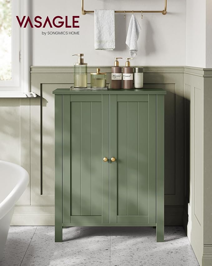 VASAGLE Floor Storage Cabinet, Freestanding Storage Unit with 2 Adjustable Shelves, for Bathroom Living Room Dining Kitchen, 11.8 x 23.6 x 31.5 Inches, Forest Green UBCB060C01