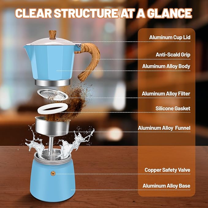 9 Cup Aluminum Espresso Stovetop Moka Pot Express Coffee Maker Percolator Italian Classic Mocha Coffee Machine for Italian and Cuban Cafe Brewing for Home & Camping 450ml 15oz
