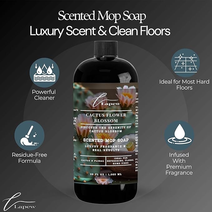 Lapew Cactus Flower Blossom Scented Cleaning Bundle | Carpet Deodorizer Powder (16 oz) & Mop Soap Concentrate (36 oz) | Pet-Friendly Odor Eliminator
