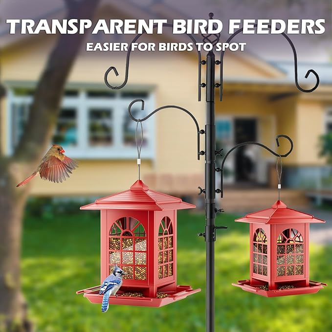 Birdream Bird Feeders for Outdoor Hanging, Assembly Required, 1-Min Easy Setup, Classic Courtyard Design, Attracting Cardinals Chickadees Goldfinches & Sparrows - Red
