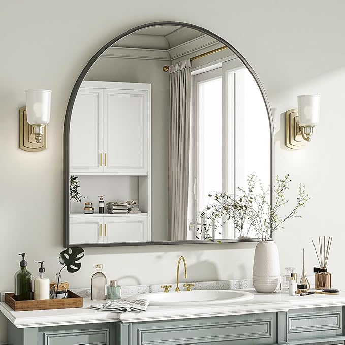 VooBang Wide Arched Wall Mirror, 31 x 32 inch Arch Bathroom Mirror, Wall