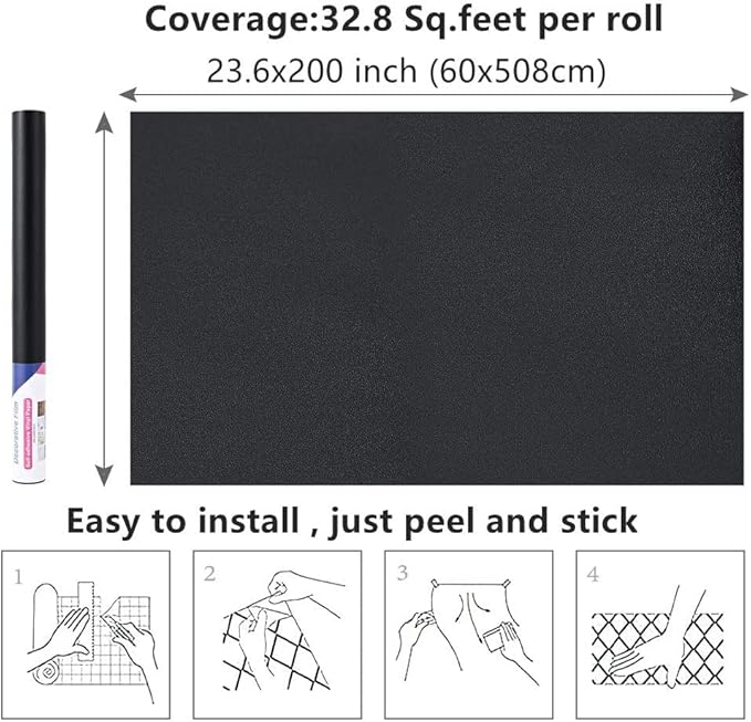 Arthome 23.6"x200" Black Wallpaper Peel and Stick Contact Paper, Matte Black