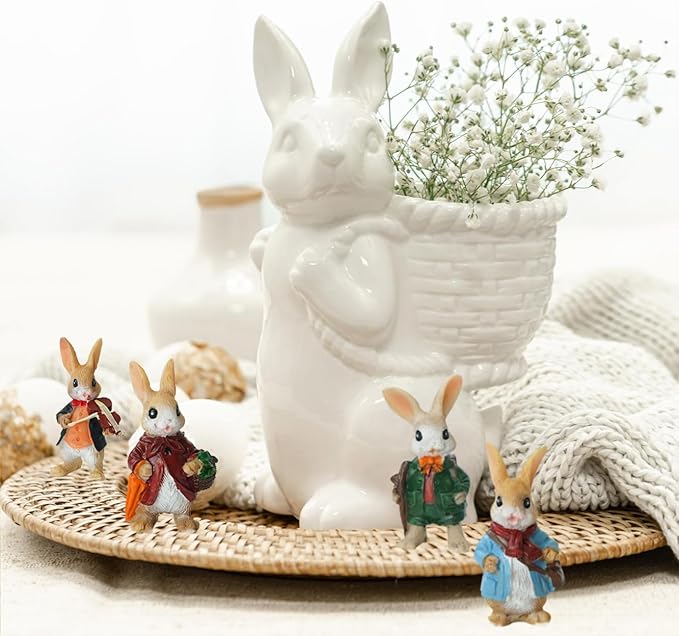 4pcs Miniature Rabbit Statues Decorative Fairy Garden Accessories, Bunny Set Status, Indoor and Outdoor Decoration