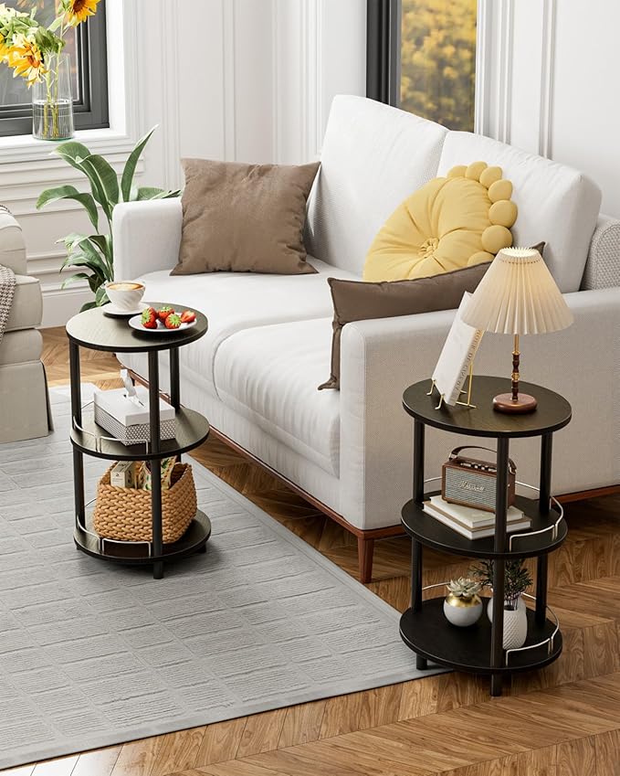 Small Nesting Coffee Table - 3-Tier Oval Accent Table for Small Spaces, Rustic Wood and Metal Couch End Table, Nightstand for Bedroom or End Table Living Room, Easy to Assemble, Charcoal Wenge