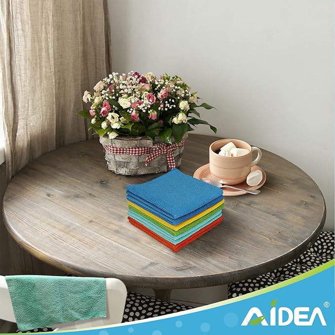 AIDEA Microfiber Cleaning Cloth, 10PK, Soft Absorbent Rags, Microfiber Towels for Cars, Kitchen Towels, Dusting Cloth for Home, Window, Cleaning Supplies, 12"??12"