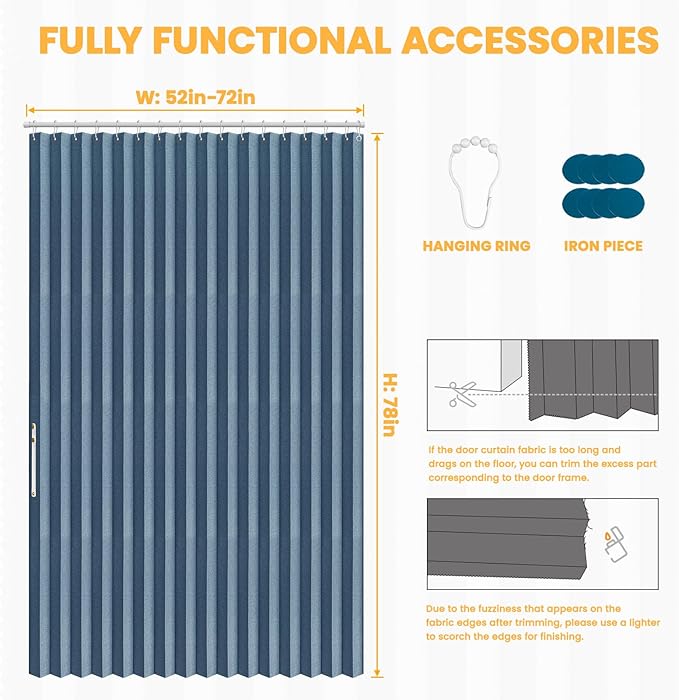 AJAZZ 100% Blackout Accordion Door Closet Door Curtain Invisible Applicable