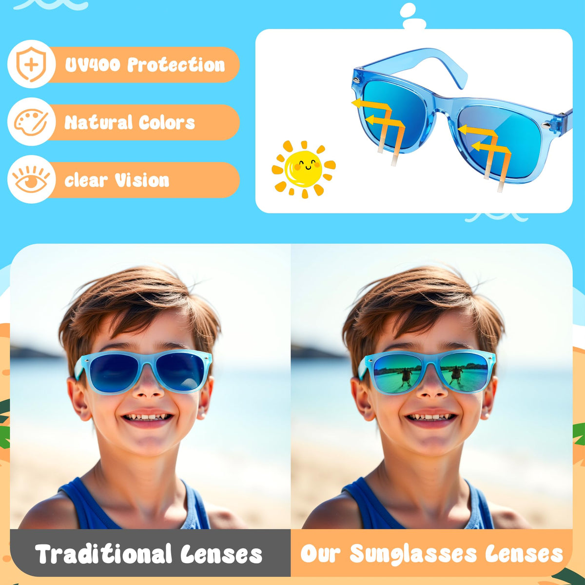 OLIKER Kids Sunglasses Bulk Party Favors,24 Pack Boys Girls Sunglasses for Kids Age 3-8 with UV 400 Protection,Birthday Party Supplies