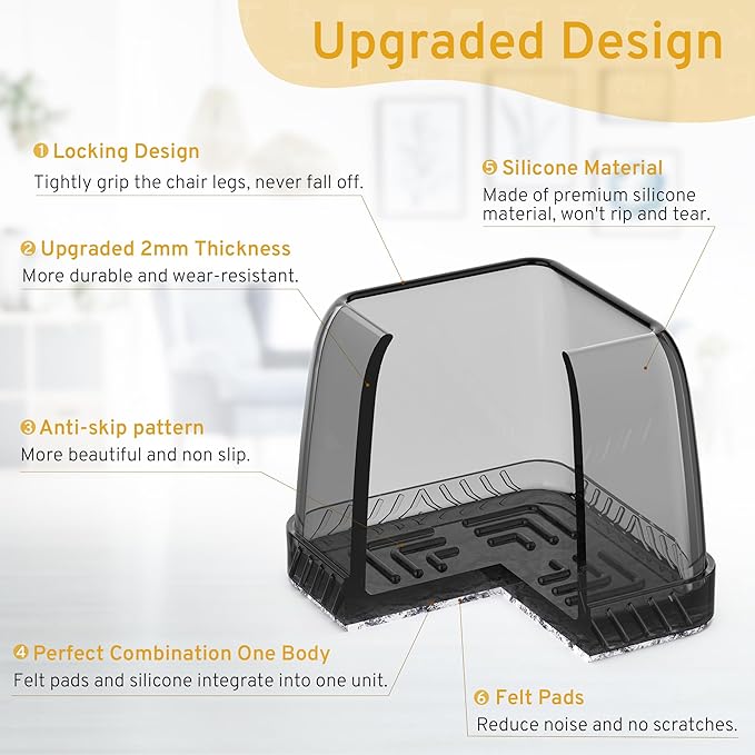 24PCS Square Chair Leg Floor Protectors, Furniture Sliders, Chair Leg Protectors for Hardwood Floors, Non-Slip Felt Furniture Pads, Silicone Cap Covers to Protect Floors, (Fit 1.1" - 1.5")