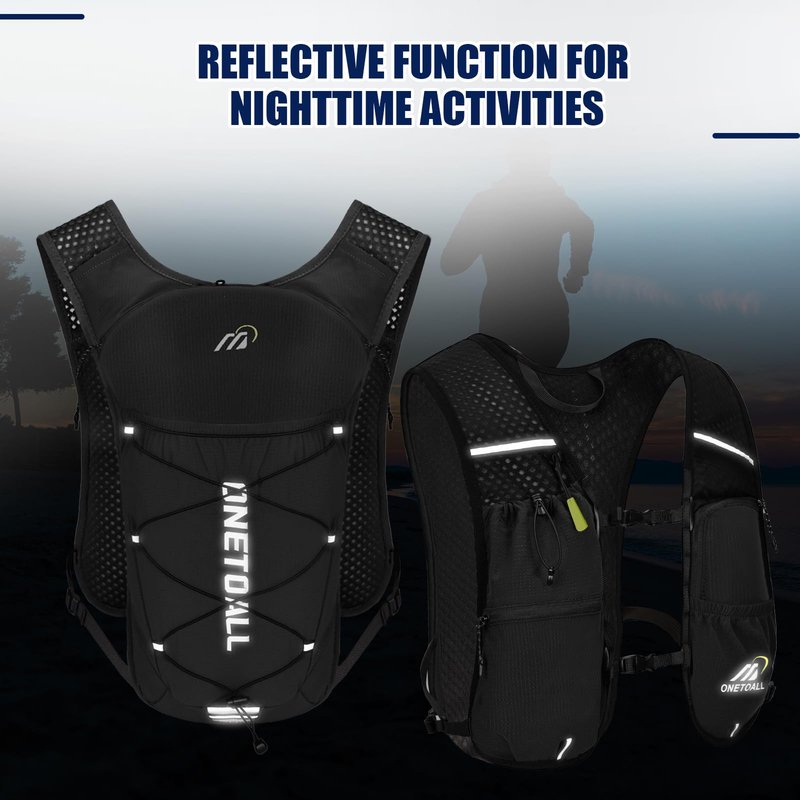ONETOALL Running Vest for Women & Men,6L Hydration Backpack with 2L Water Bladder,Lightweight Water Backpack for Trail Running, Marathon, Hiking, Cycling, Jogging, Adjustable Fit Black