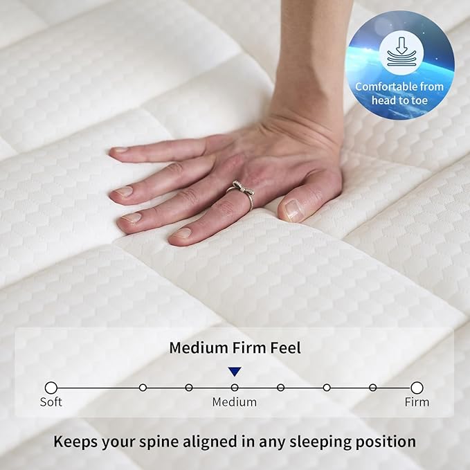 Twin Mattress, 12 Inch Twin Size Mattress in a Box with Memory Foam Hybrid, Individual Pocket Spring for Provide Support and Improve Sleep,Medium Firm(White)