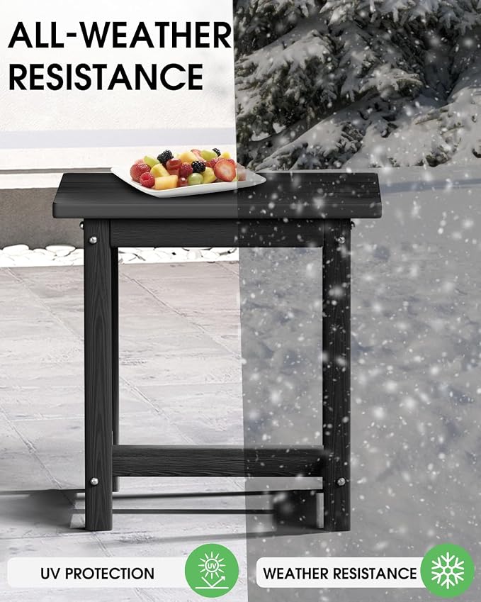 Outdoor Side Table – 17" HDPE Adirondack Side Tables, Sturdy Small Outdoor Porch Tables, Weather-Resistant & Easy Assembly Patio End Table for Garden, Balcony, Porch & Poolside (Black)