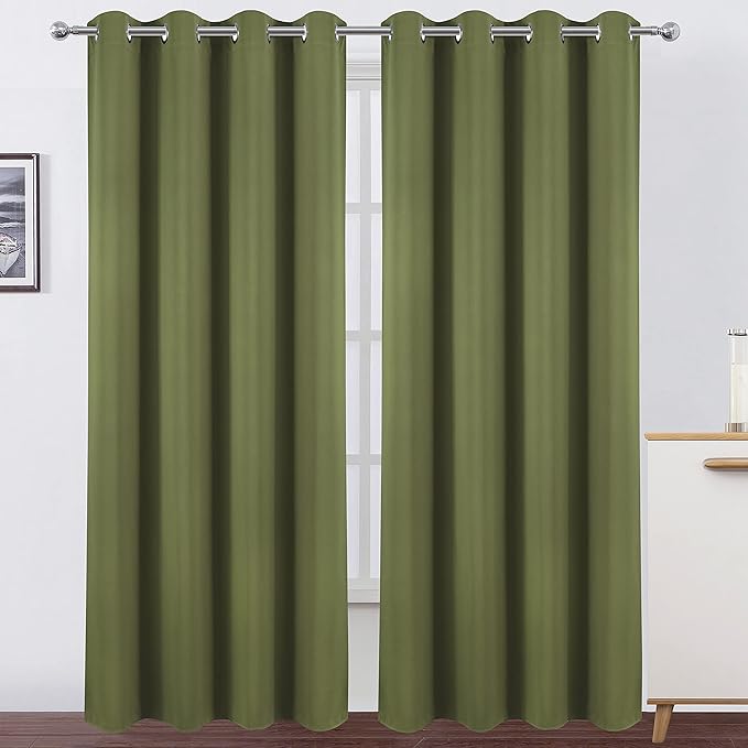 LEMOMO Blackout Curtains 66 x 84 inch/Olive Green Curtains Set of 2