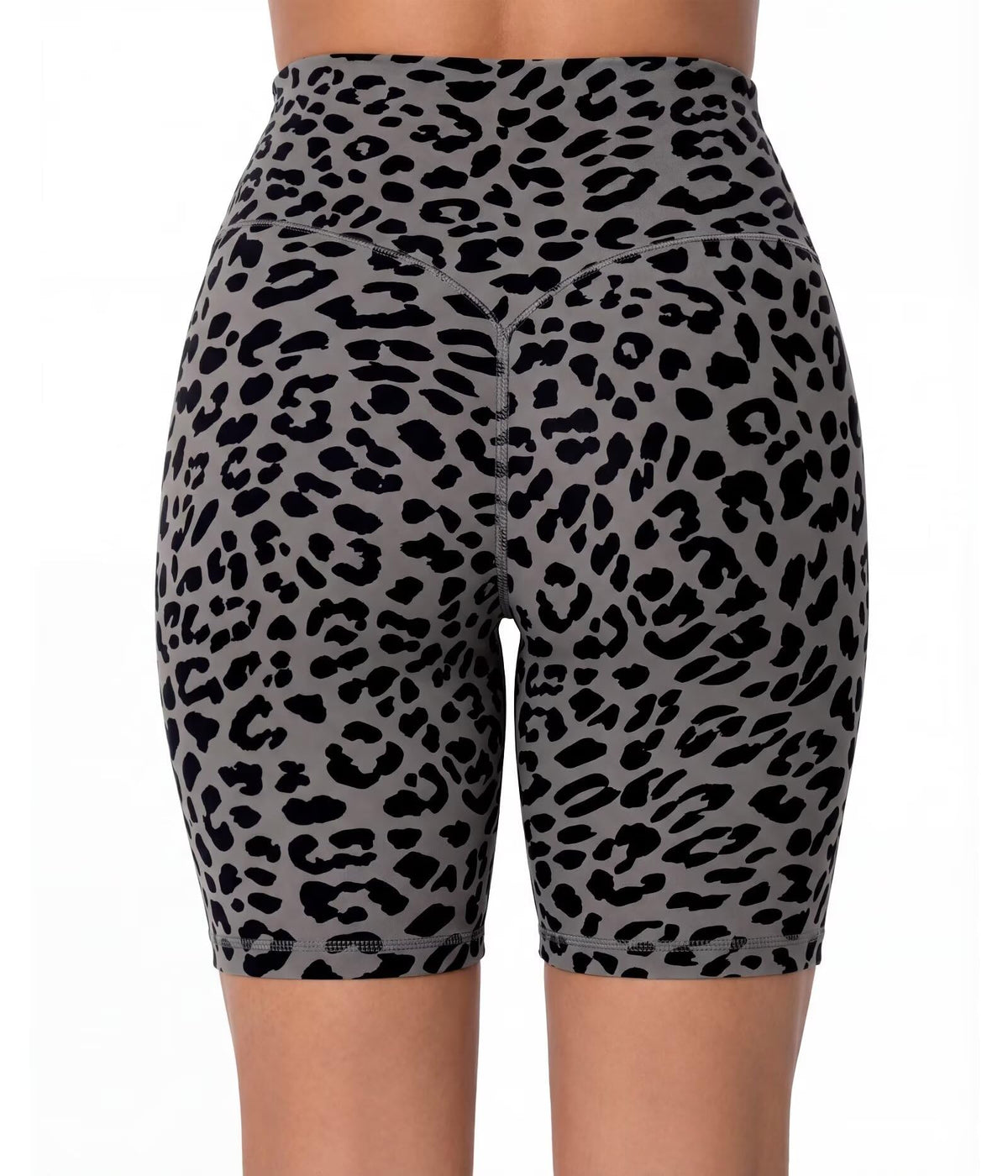 Sunzel 8" Waist Biker Shorts for Women No Front Seam Soft Yoga Workout Gym Bike Shorts Tummy Control Squat Proof Leopard Charcoal Gray Small
