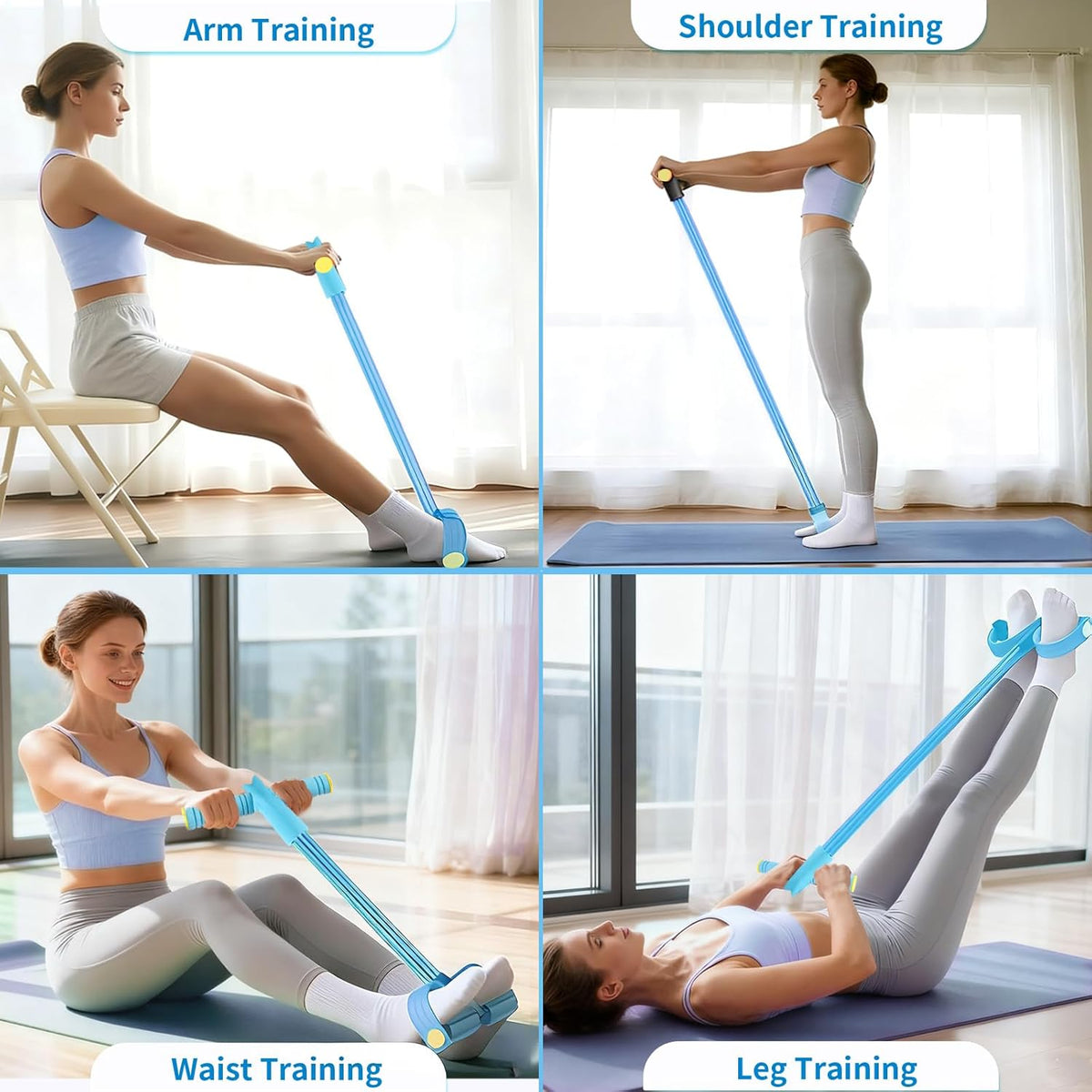 Pedal Resistance Bands - Upgrade 6-Tube Manual Tension Training | Natural Rubber for Full-Body Fitness