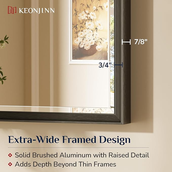 Keonjinn 30" x 36" Black Bathroom Vanity Mirror, Brushed Black Mirrors