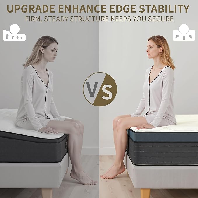 Queen Mattress,14 Inch Gel Memory Foam Hybrid Queen Size Mattresses in a Box, Medium Firm Feel Individual Pocket Springs Matress, Breathable Fabric, Strong Edge Support, Fiberglass Free