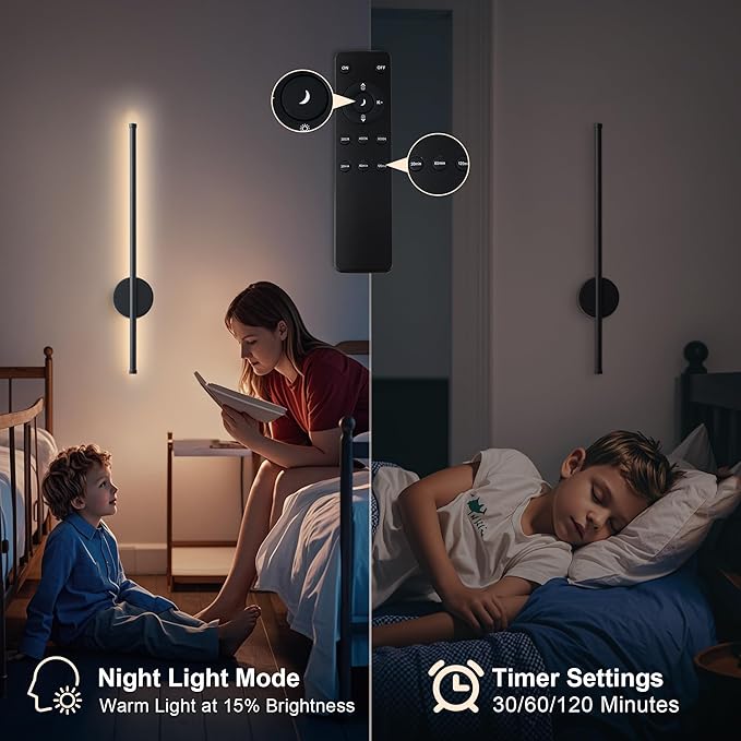 Battery Operated Modern Wall Sconces, Dimmable Wireless Wall Light Set of Two