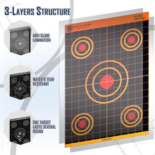 KNINE OUTDOORS Shooting Paper Targets - 12x18 Inch Bulk Pack for Hunting & Handguns | Axis Design