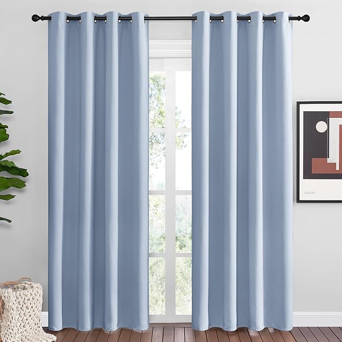 NICETOWN Vintage Blue Blackout Curtains 86 inches Length