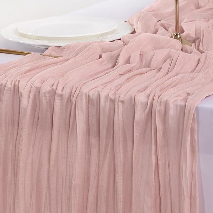 Socomi10pcs Pink Cheesecloth Table Runner Boho Rustic Gauze Dusty Pink Fall Thanksgiving 120 inch 10FT Cheese Cloth Runner for Wedding Party Baby Shower Birthday Home Decor Holiday Decorations