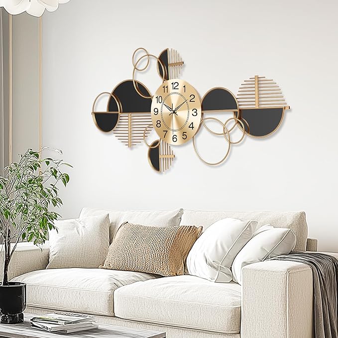 Large Wall Clock, Modern Silent Non-Ticking Metal Wall Art Wall Clocks Battery