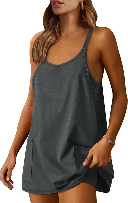 ANRABESS Women Athletic Dress Summer Tennis Workout Active Sports Mini Romper Dress Built in Shorts Travel Vacation Clothes