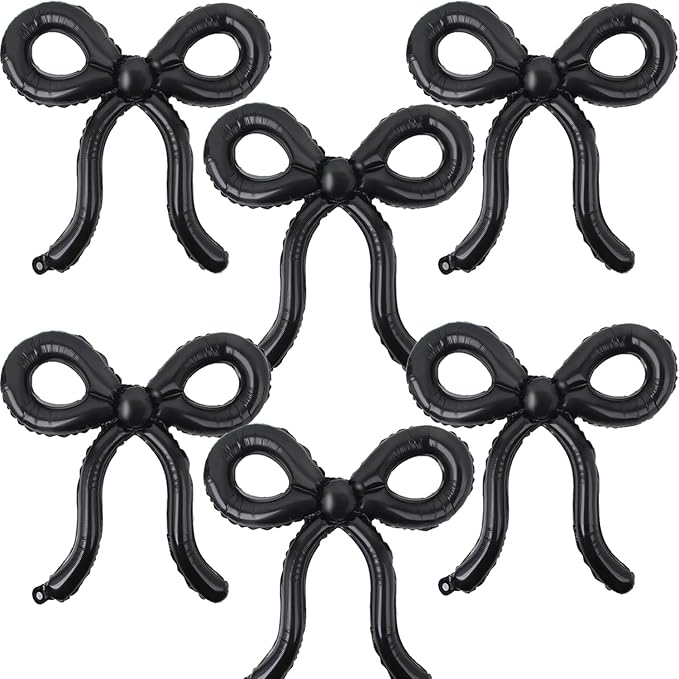 6Pcs Black Bow Balloons Bow Birthday Decorations Bow Theme Birthday Party Decor for Bridal Shower Baby Shower Engagement Bachelorette Party Decorations 26 x 24 Inch