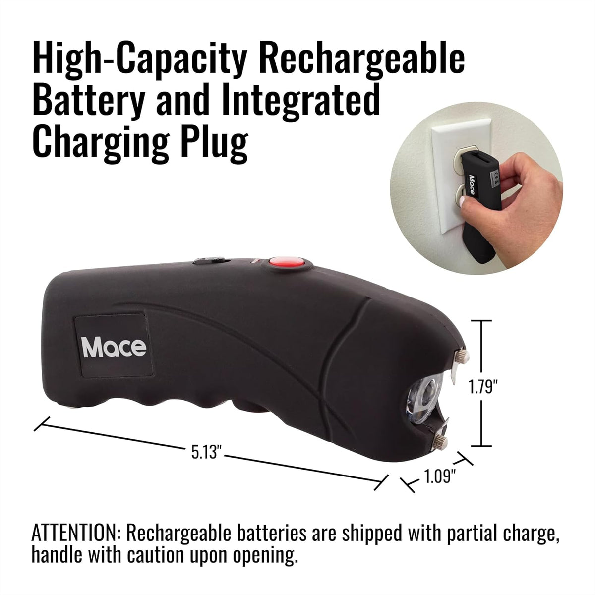 Rechargeable Mace Stun Gun for Self Defense - High Voltage with Bright LED Light