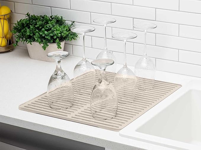 WeatherTech DishMat Contain - 16" x 18" Drip Dry Hand-Washed Dish Drying Mat, Sand