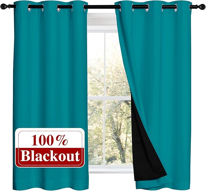 NICETOWN 100% Blackout Curtains 54 inches Long, Double-Deck Completely Blackout