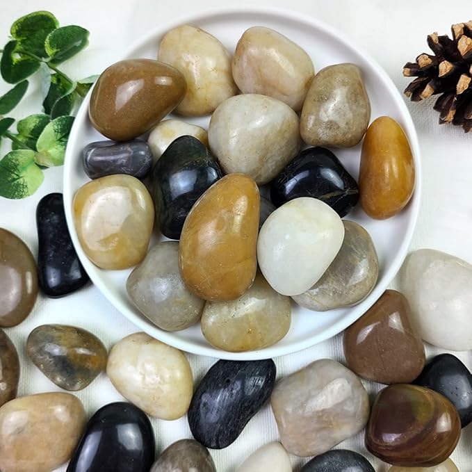 YISZM 2lbs Pebbles for Indoor Plants, 1-2 Inch Mixed Color High Polished River Rocks Outdoor Decorative Stones Vase Filler Fish Tank Aquariums Landscaping Garden Outdoor and Indoor DIY