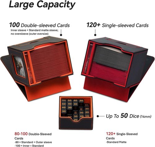 Mage Tech Card Deck Box for MTG Commander - Patented Design, Holds 100 Double-Sleeved Cards | Black/Red