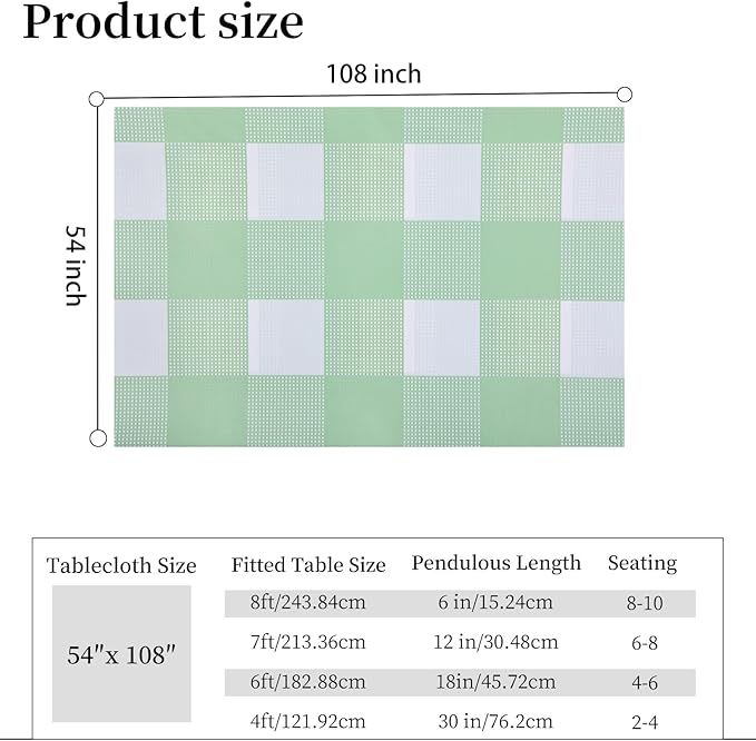 3 Packs Sage Green Checkered Tablecloth 54x108 Inches Rectangle Gingham Tablecloth Disposable Plastic Waterproof Table Cover for Outdoor Picnic Kitchen and Birthday Party