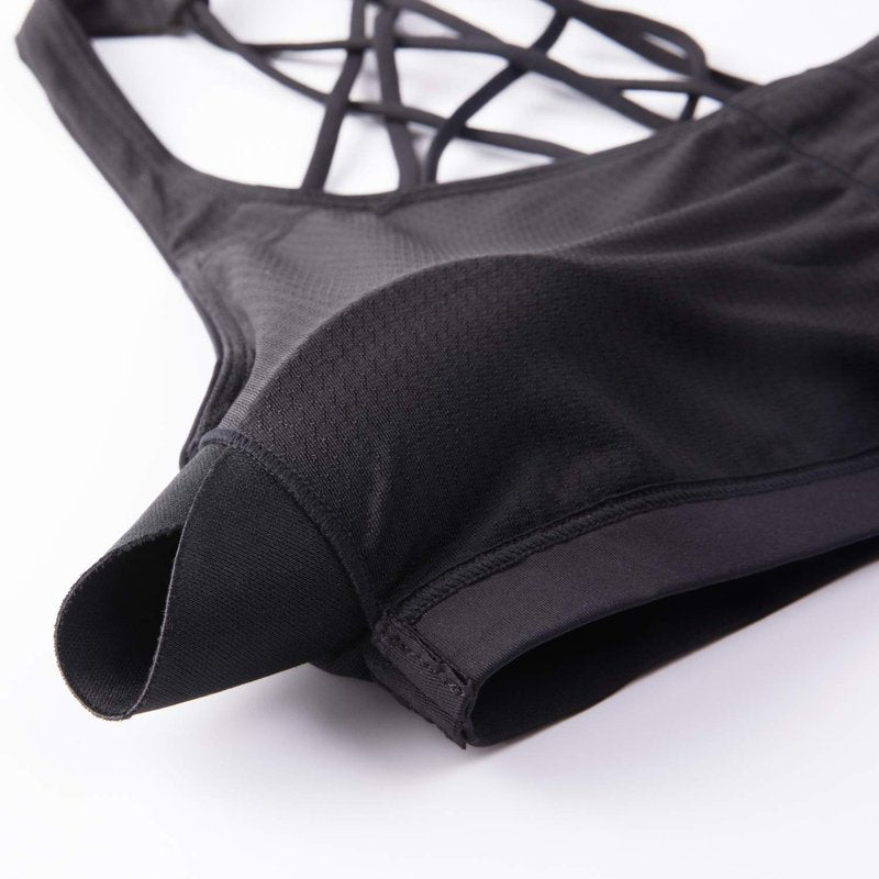 CRZ YOGA Naked Feeling Strappy Sports Bras for Women - Criss Cross Back Wireless Padded Cami Yoga Workout Top Black Small