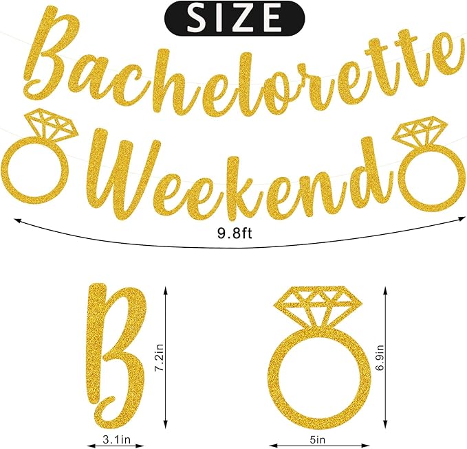 Bachelorette Weekend Banner Bachelorette Party Decor Sign for Bach Party Engagement Bridal Shower Wedding Bride to Be Decorations (Gold)