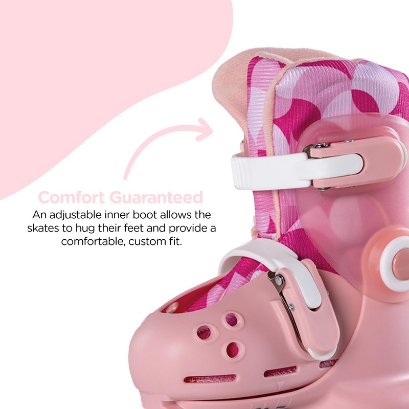 Yvolution Learner Twista Skates – 2-in-1 Adjustable Kids Roller Skates for Ages 2+ – Converts from Tri-Wheel to Inline Skates – No Tools Needed – US Size 7-11, Pink